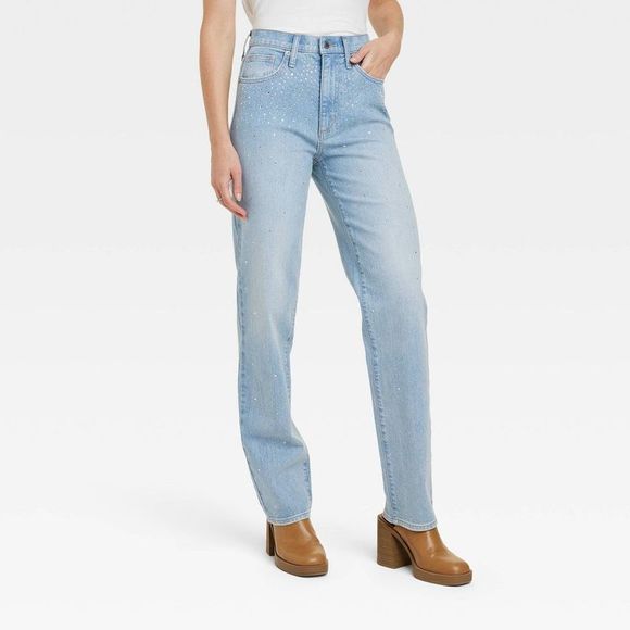 Universal Thread Denim - Women's High-Rise Embellished 90's Straight Jeans - Universal Thread Light